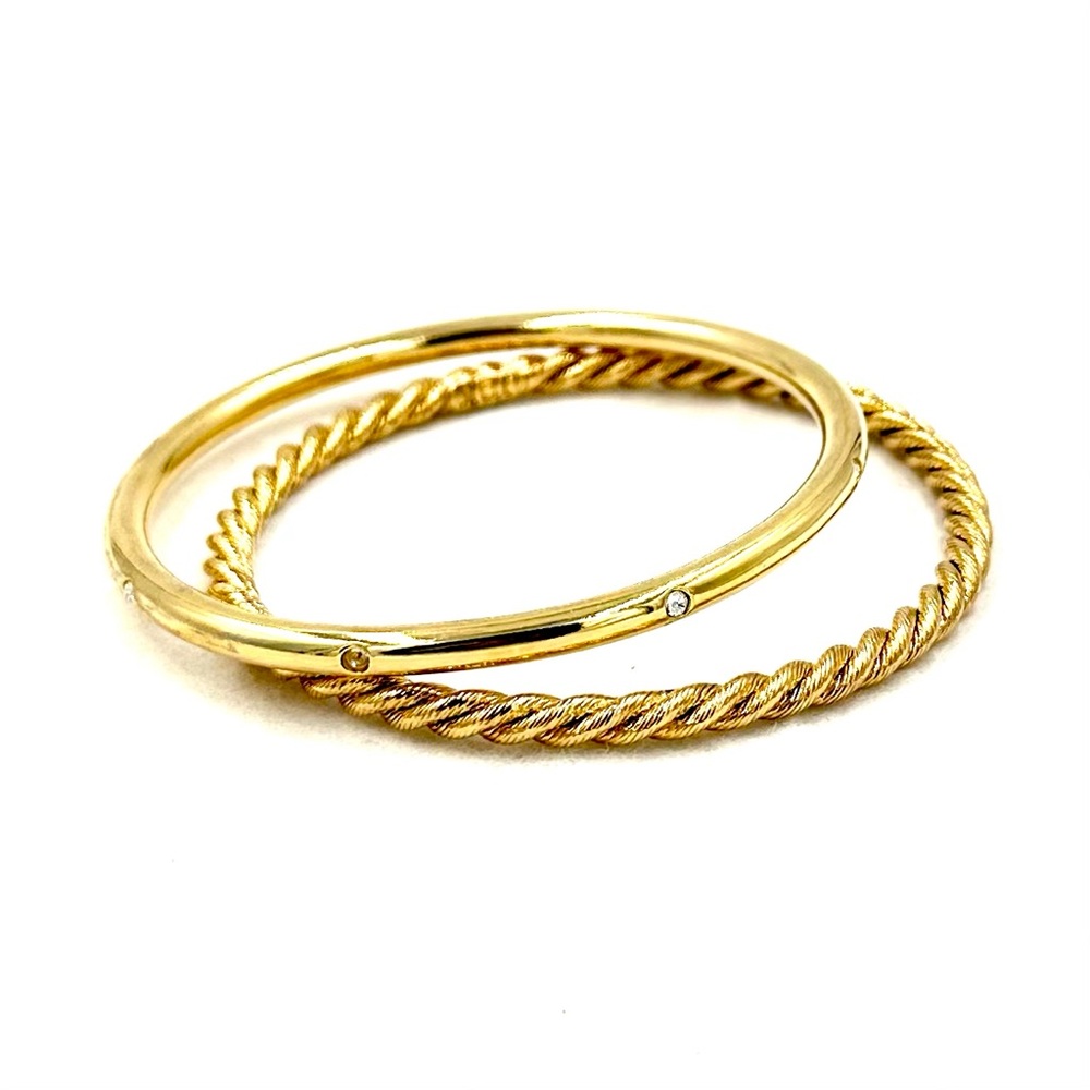 JBK Jacqueline Bouvier Kennedy Gold Bangle Bracelet Set of 2 Swarovski Crystal